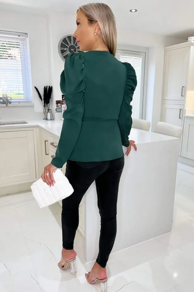 AX Paris Teal Belted Wrap Long Sleeve Top Tops