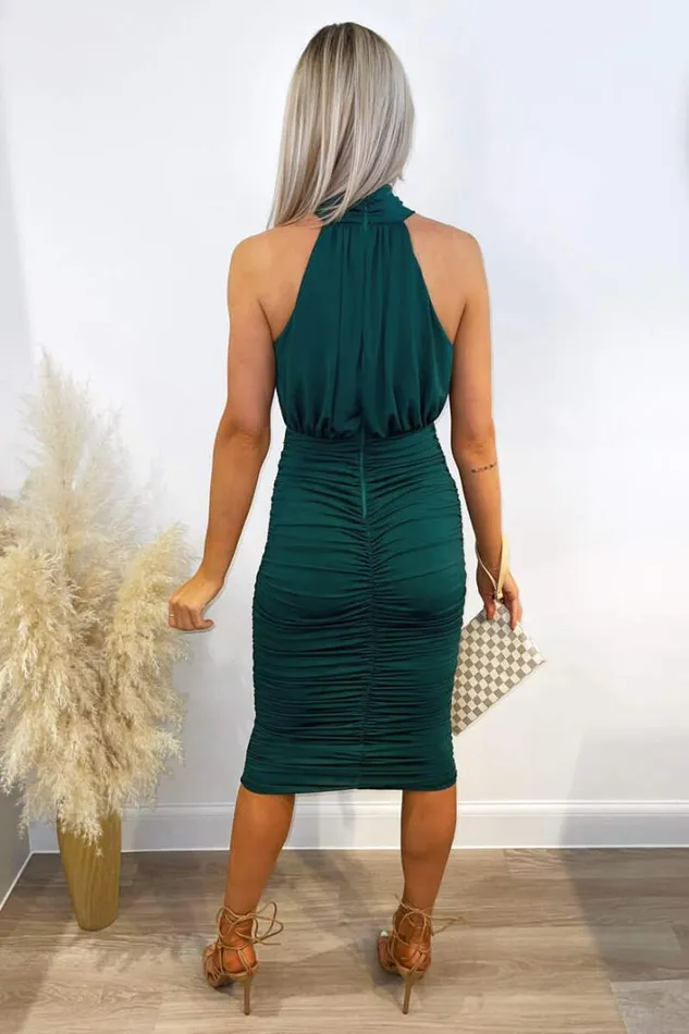 AX Paris Teal Ruched High Neck Midi Dress Occasion Dresses