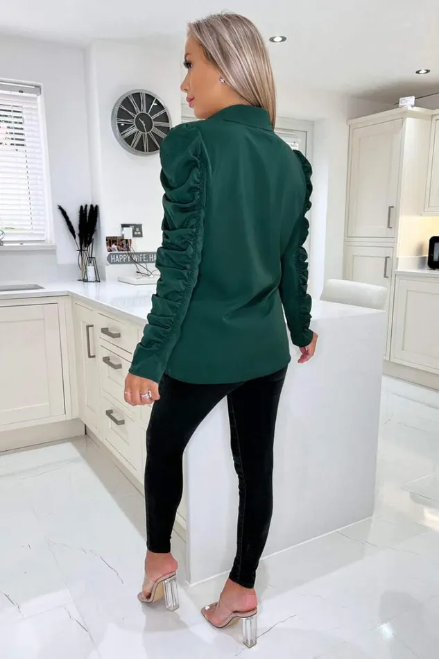 AX Paris Teal Ruched Long Sleeve Shirt Tops