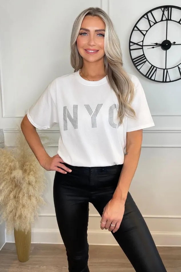 AX Paris White NYC Slogan TShirt Tops