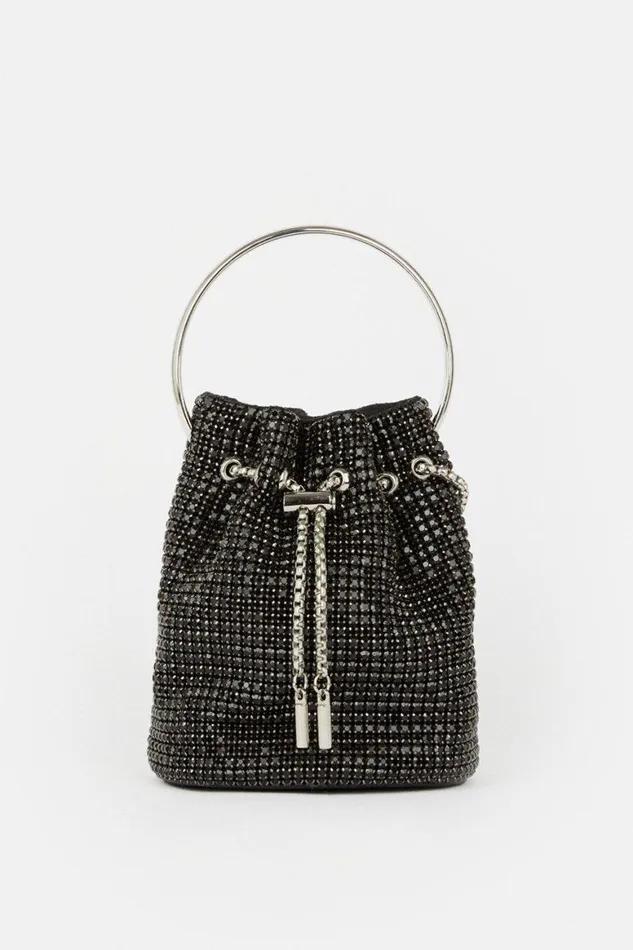 Bags and Purses Women Karen Millen Rhinestone Bucket Hoop Clutch Bag Black