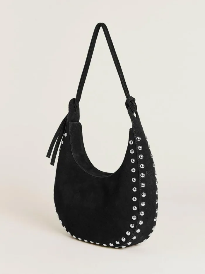 Bags The Reformation Medium Rosetta Shoulder Bag Black Suede With Studs