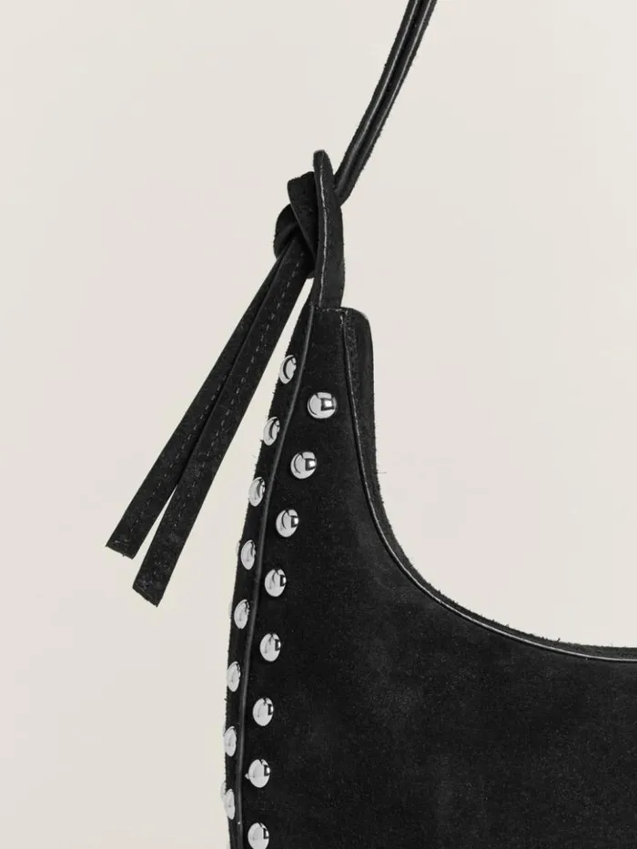 Bags The Reformation Medium Rosetta Shoulder Bag Black Suede With Studs