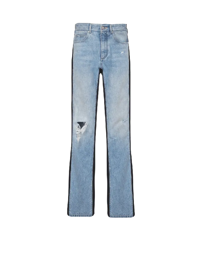 Balmain Denim Men Loosefit Denim And Knit Jeans Blue