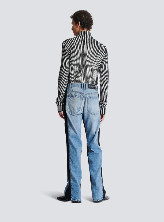 Balmain Denim Men Loosefit Denim And Knit Jeans Blue
