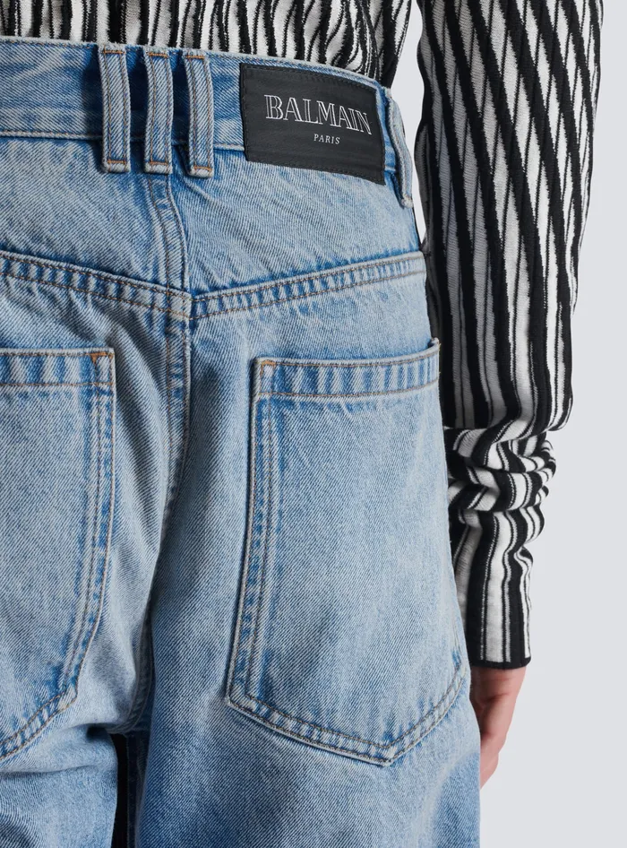 Balmain Denim Men Loosefit Denim And Knit Jeans Blue