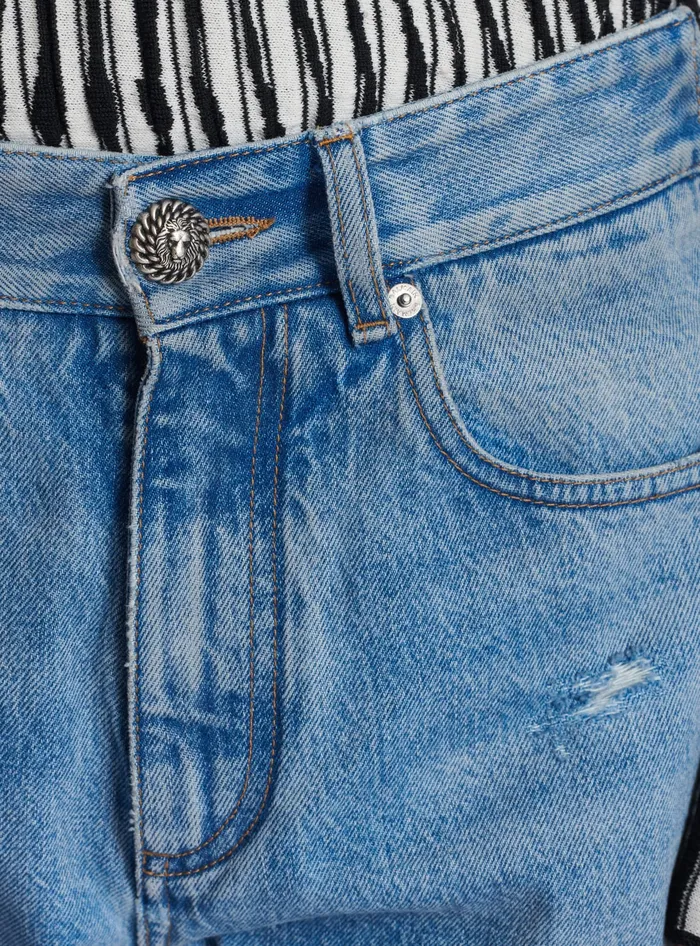 Balmain Denim Men Loosefit Denim And Knit Jeans Blue