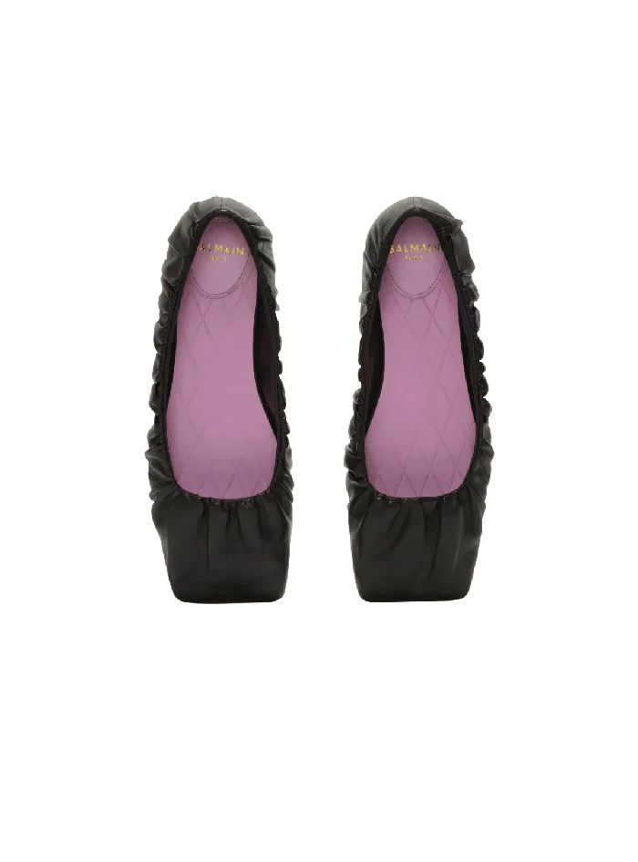 Balmain Flat Shoes Women Eden Ballet Flats In Gathered Lambskin Black
