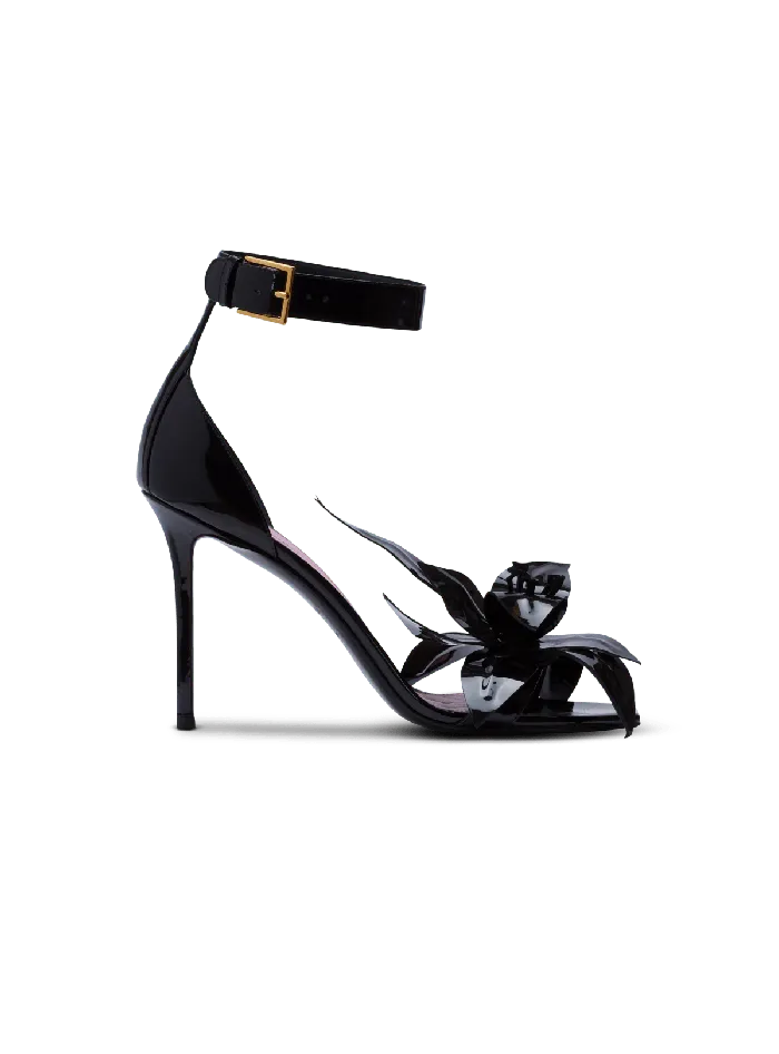 Balmain High Heels and Pumps Women Patent Leather Ruby Pumps With Flower Detail Black