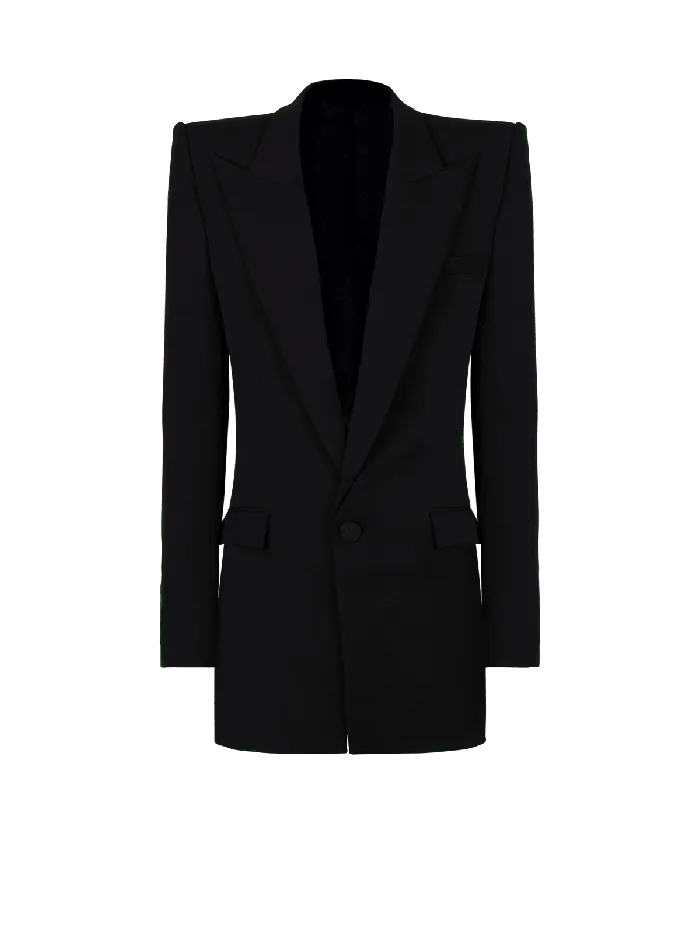 Balmain Jackets And Blazers Men Grain De Poudre 1button Jacket With Shoulder Pads Black