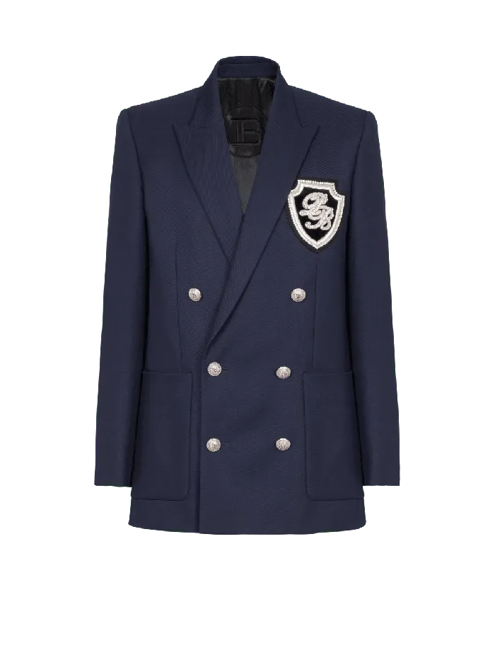 Balmain Jackets And Blazers Men Twill Blazer With Embroidered PB Signature Badge Navy