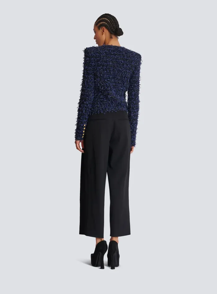 Balmain Jackets And Blazers Women Cropped Tweed Knit Jacket Navy