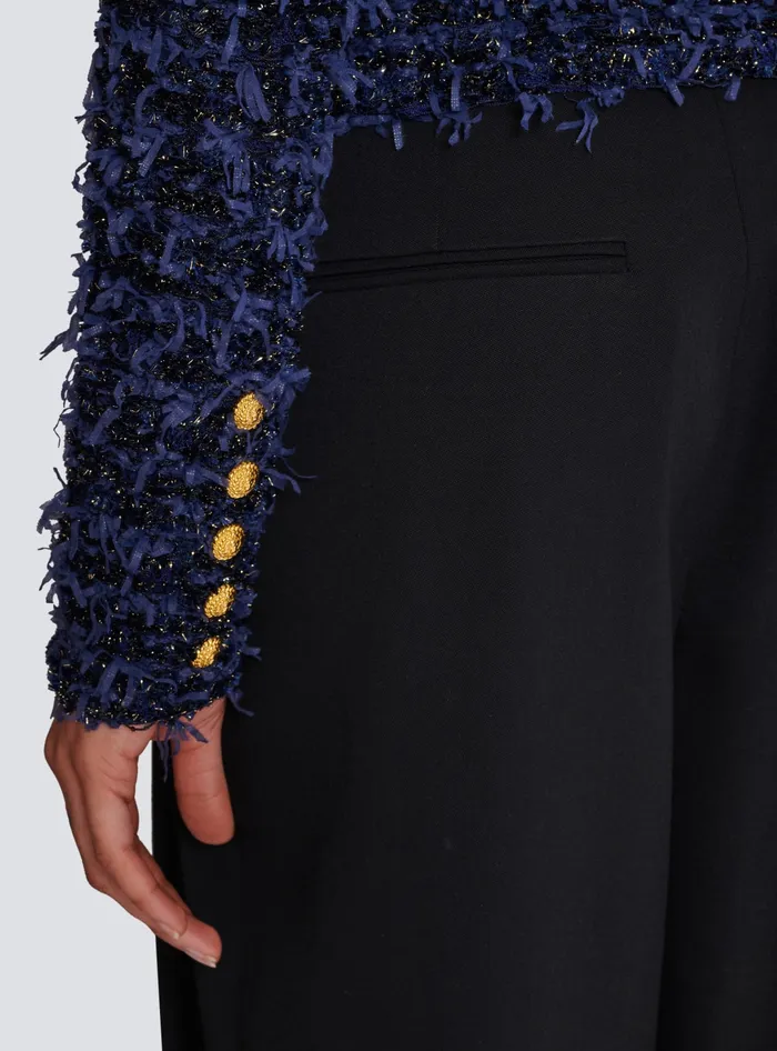 Balmain Jackets And Blazers Women Cropped Tweed Knit Jacket Navy