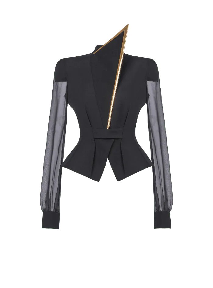 Balmain Jackets And Blazers Women Grain De Poudre And Chiffon Jacket Black