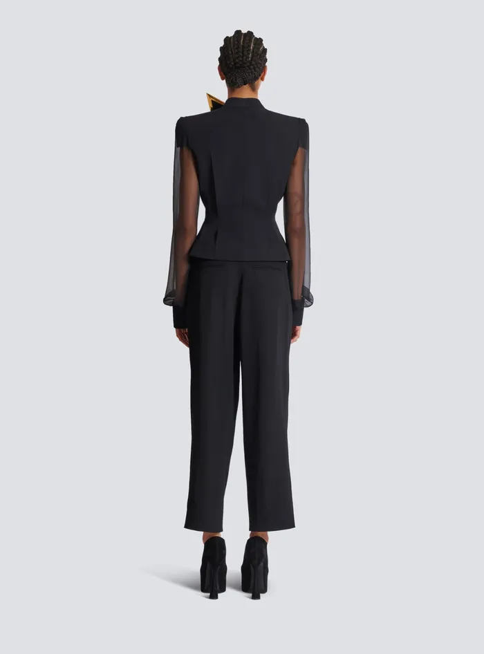 Balmain Jackets And Blazers Women Grain De Poudre And Chiffon Jacket Black