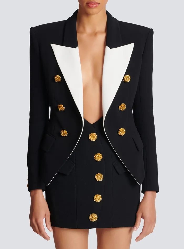 Balmain Jackets And Blazers Women Slimfit Jacket With Roses Buttons Black