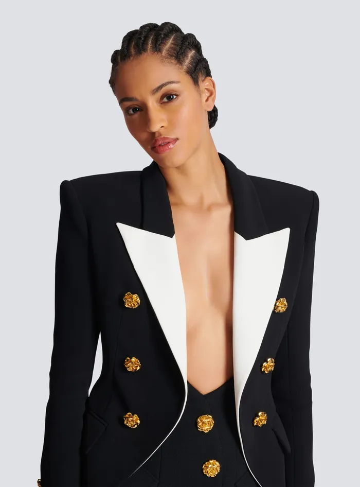 Balmain Jackets And Blazers Women Slimfit Jacket With Roses Buttons Black