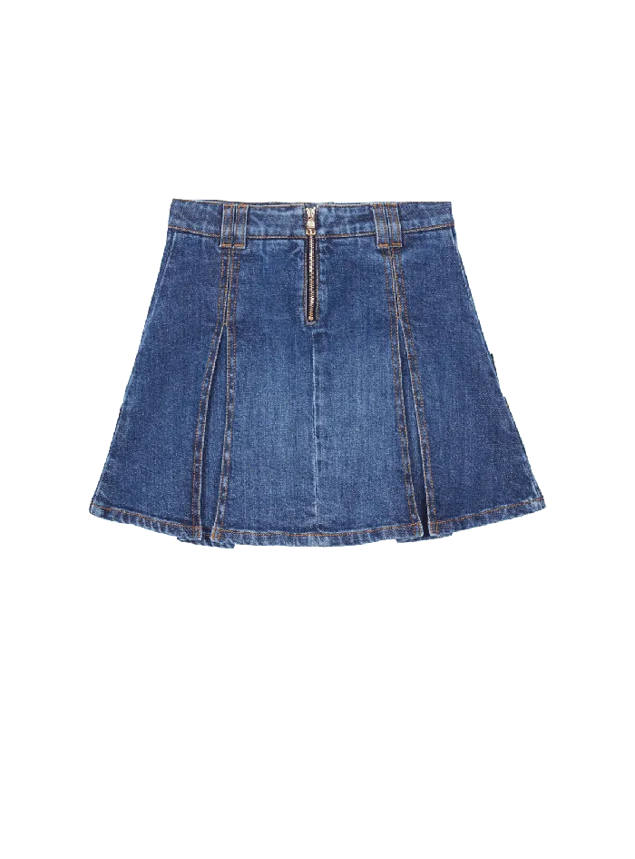 Balmain Kids Denim Skater Skirt Navy