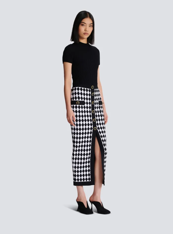 Balmain Skirts Women Diamond Jacquard Midi Skirt Black