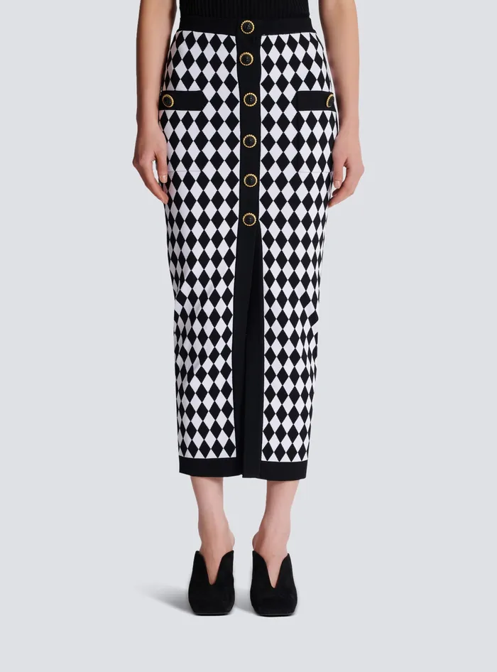 Balmain Skirts Women Diamond Jacquard Midi Skirt Black