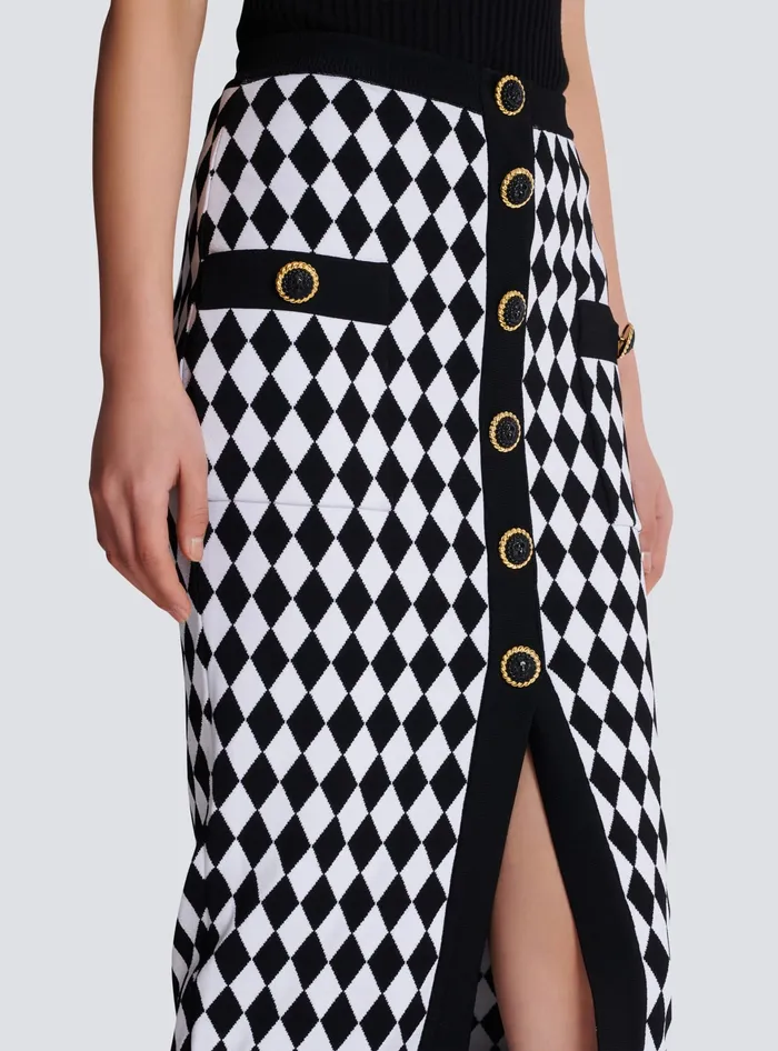 Balmain Skirts Women Diamond Jacquard Midi Skirt Black