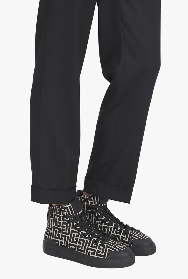 Balmain Sneakers Men Monogram Jacquard BCourt Hightop Sneakers Black