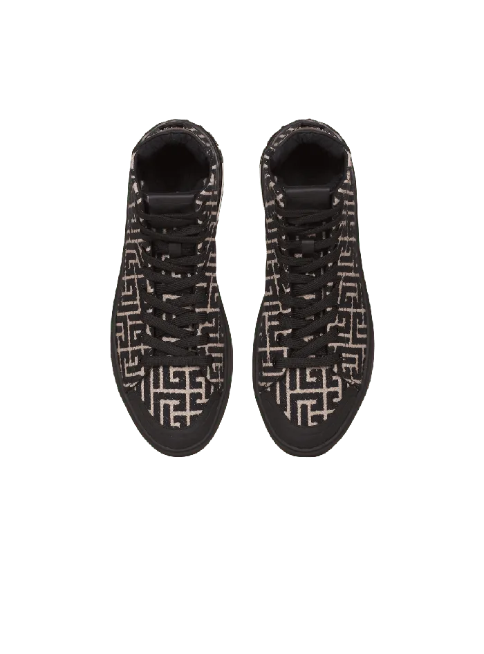 Balmain Sneakers Men Monogram Jacquard BCourt Hightop Sneakers Black