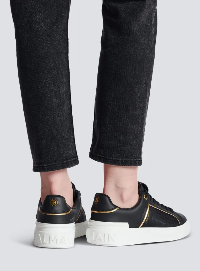 Balmain Sneakers Women BCourt Monogrammed Nylon And Leather Sneakers Black