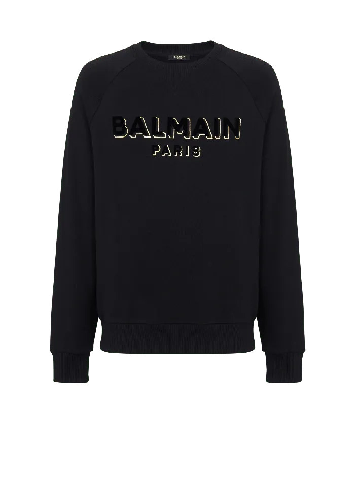 Balmain Sweatshirts Men Metallic Flocked Sweatshirt Gold