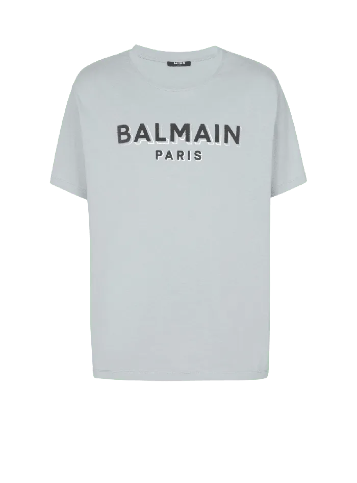 Balmain TShirts Men Metallic Flocked Tshirt Grey