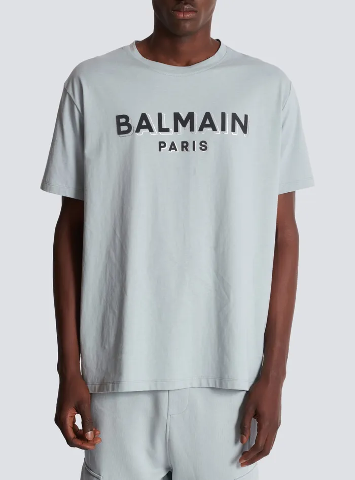 Balmain TShirts Men Metallic Flocked Tshirt Grey