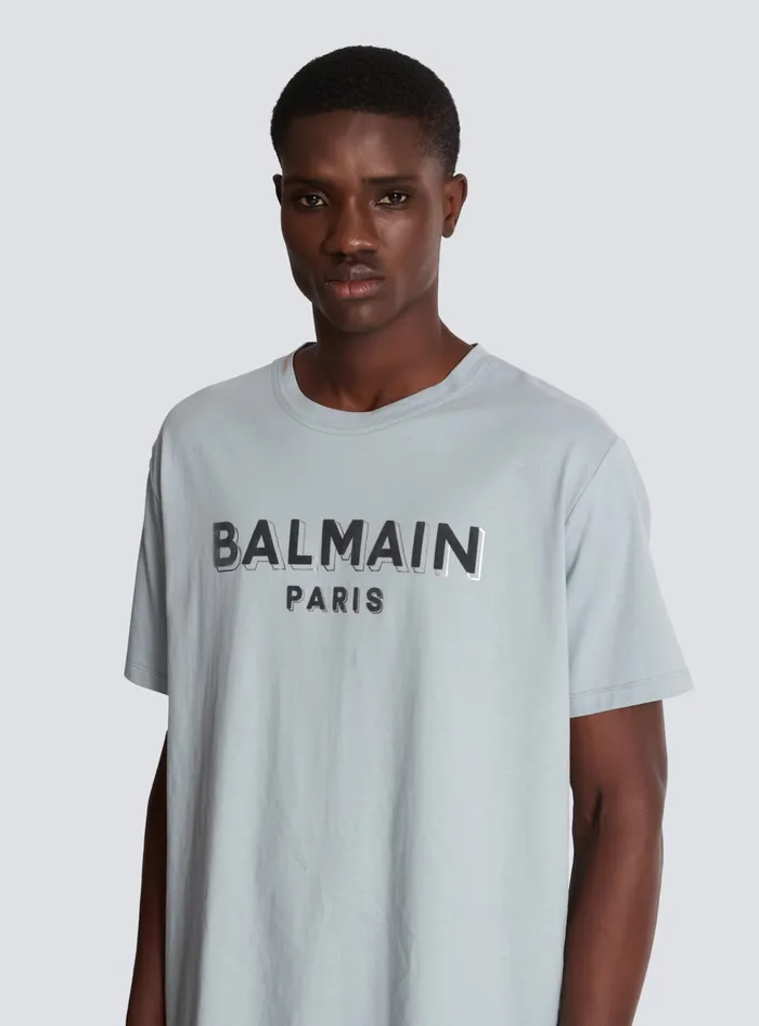 Balmain TShirts Men Metallic Flocked Tshirt Grey