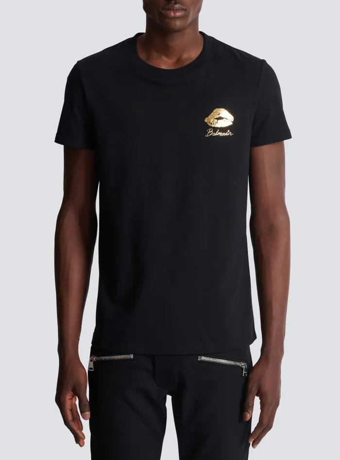 Balmain TShirts Men Tshirt With Kiss Print Black