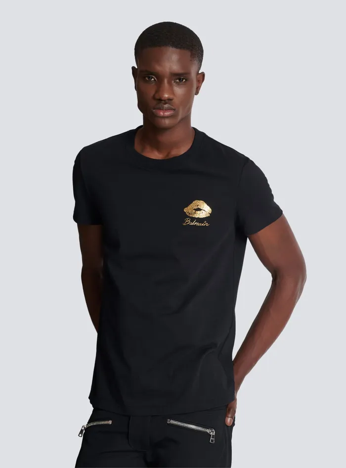 Balmain TShirts Men Tshirt With Kiss Print Black
