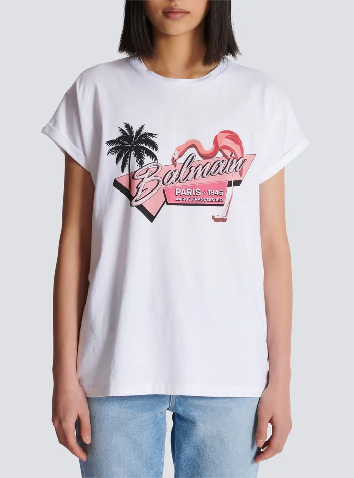 Balmain TShirts Women Flamingo Tshirt White