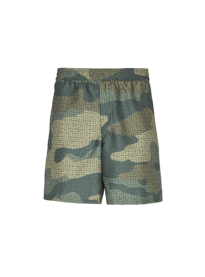 Balmain Trousers And Shorts Men Camouflage Monogrammed Shantung Shorts Khaki