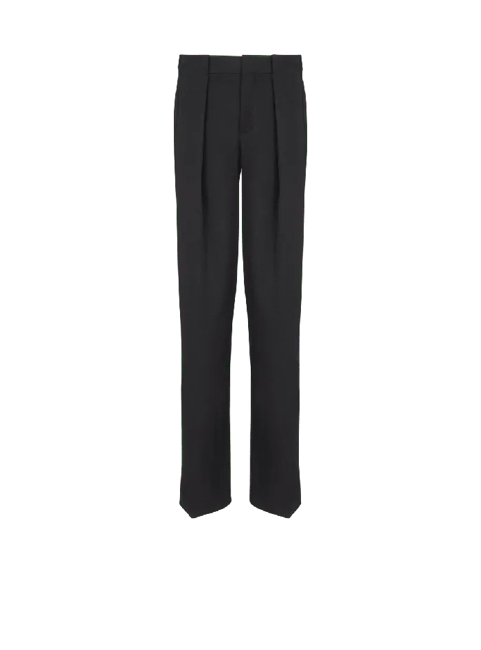 Balmain Trousers And Shorts Men Pleated Grain De Poudre Trousers Black