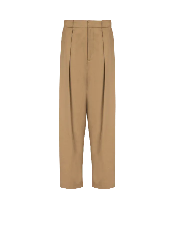 Balmain Trousers And Shorts Women Pleated Cotton Trousers Beige