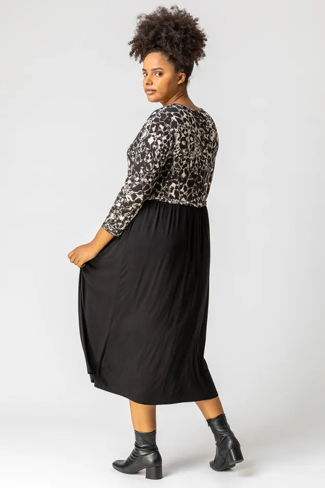 Beige Curve Animal Print Jersey Midi Dress Women Roman Dresses