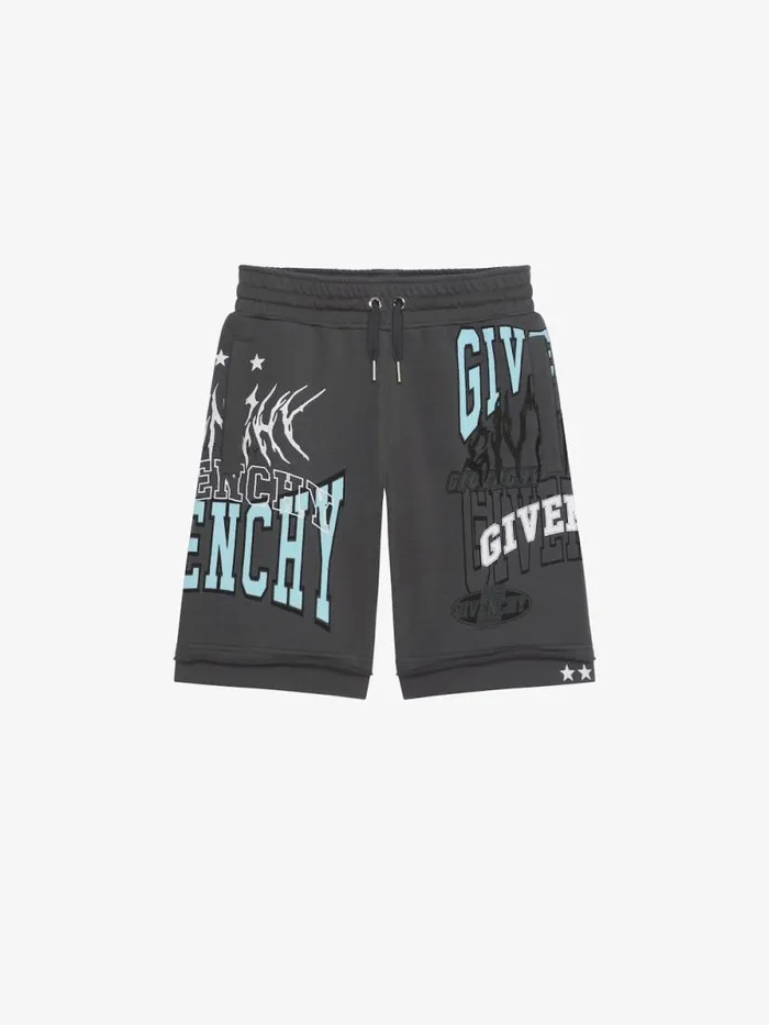 Bermuda Shorts In Fleece Grey Blue Kids Givenchy