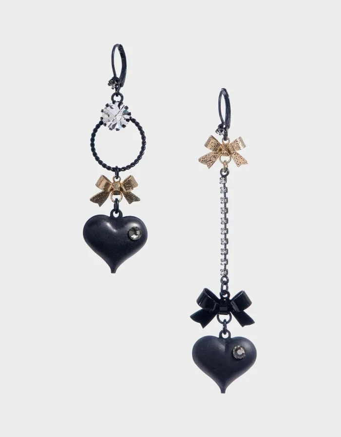Betsey Johnson Women BETSEYS MISMATCH BUBBLE HEART BOW EARRINGS BLACK