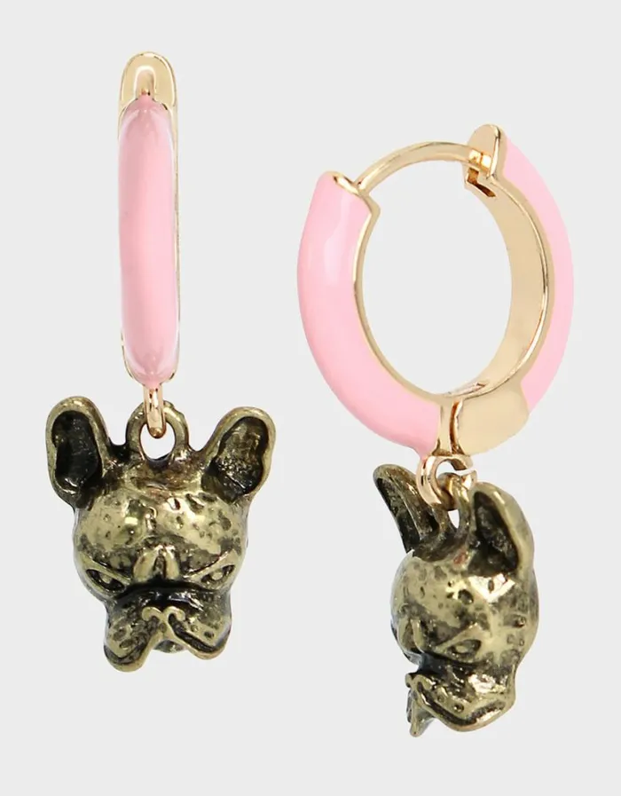 Betsey Johnson Women DEAR BETSEY FRENCHIE HUGGIE EARRINGS PINK