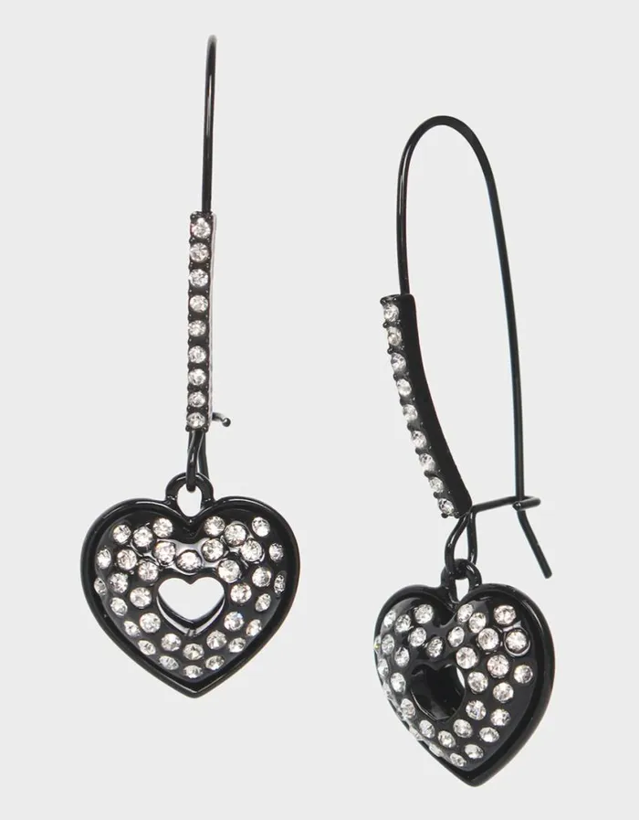 Betsey Johnson Women LOOK INTO YOUR HEART DROP HOOK EARRINGS BLACK Black