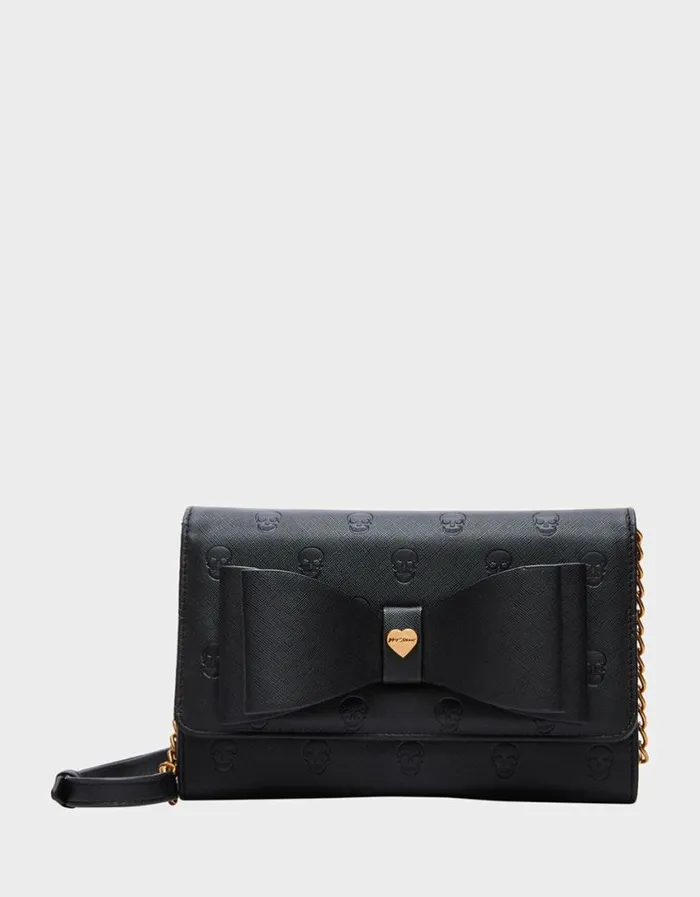 Betsey Johnson Women SKULLICIOUS WALLET WITH CHAIN BLACK