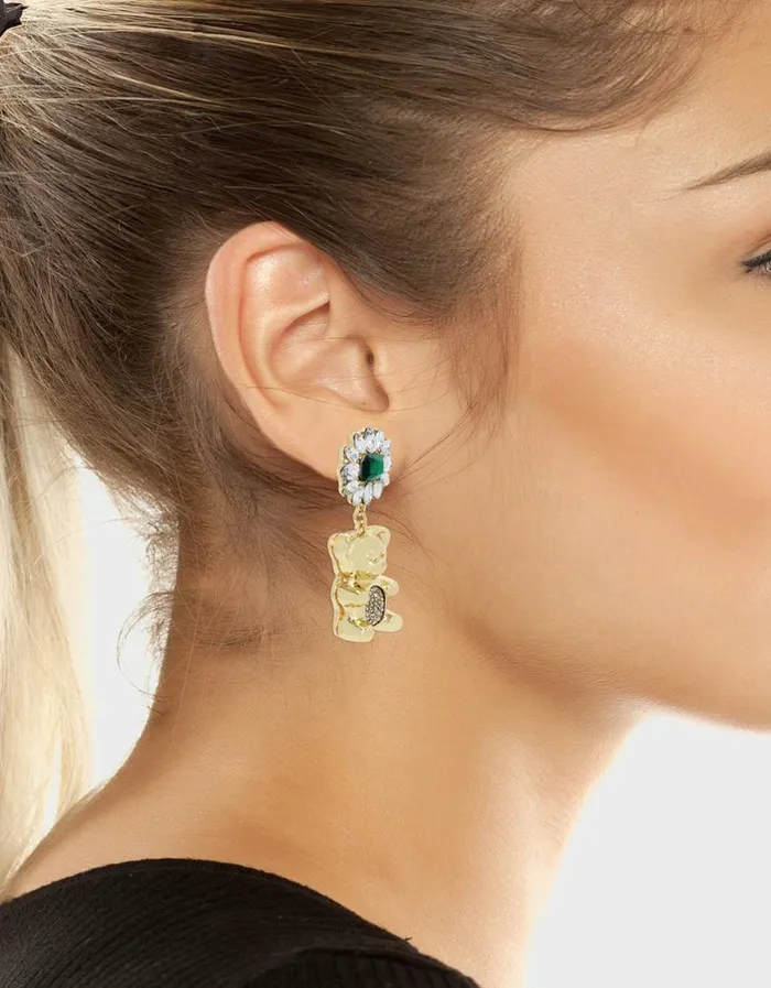 Betsey Johnson Women SUGAR RUSH GOLD BEAR EARRINGS GREEN Betsey Johnson Women SUGAR RUSH GOLD BEAR EARRINGS GREEN