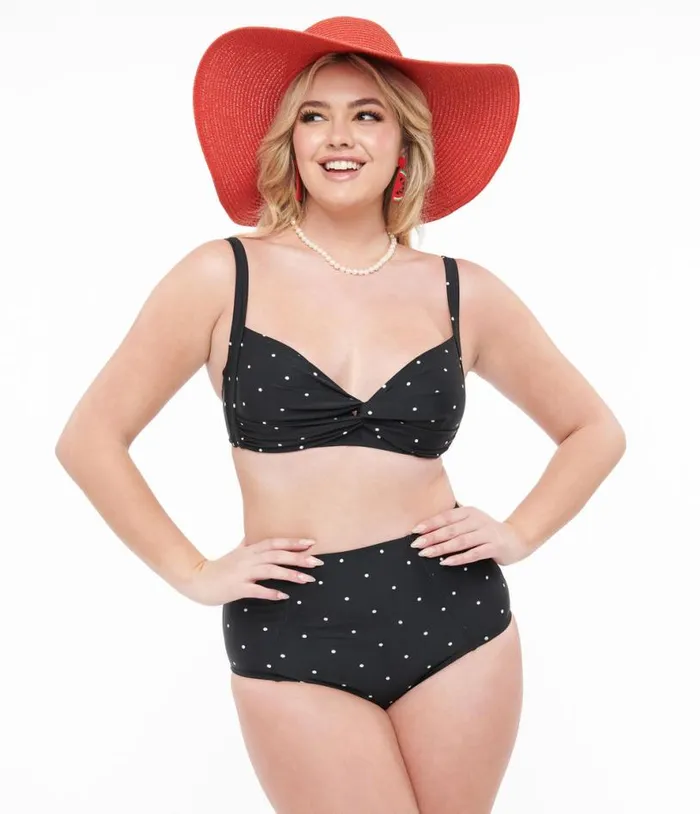 Black and White Polka Dot Two Piece Swim Set Plus Unique Vintage Two Piece Swim