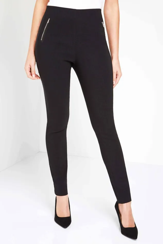 Black Elastic Waist Zip Detail Cropped Trousers Women Roman Trousers