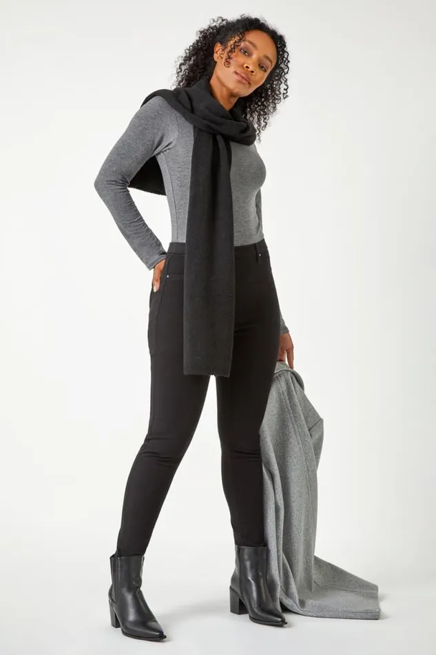 Black Petite Denim Jersey Jeggings Women Roman Trousers