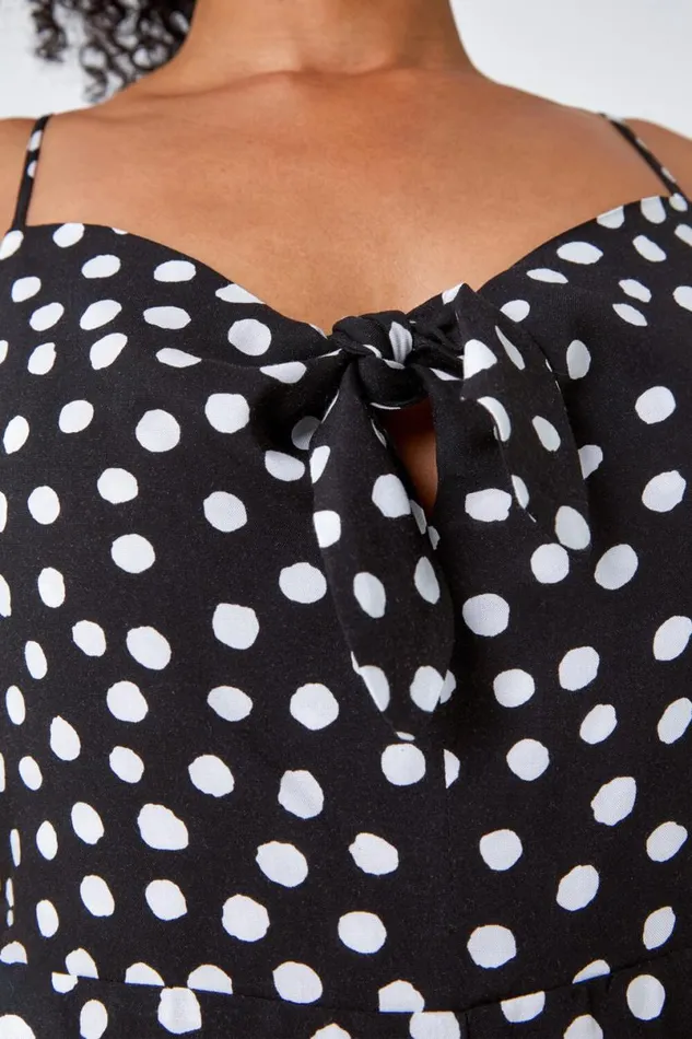 Black Petite Full Length Polka Dot Jumpsuit Women Roman Dresses