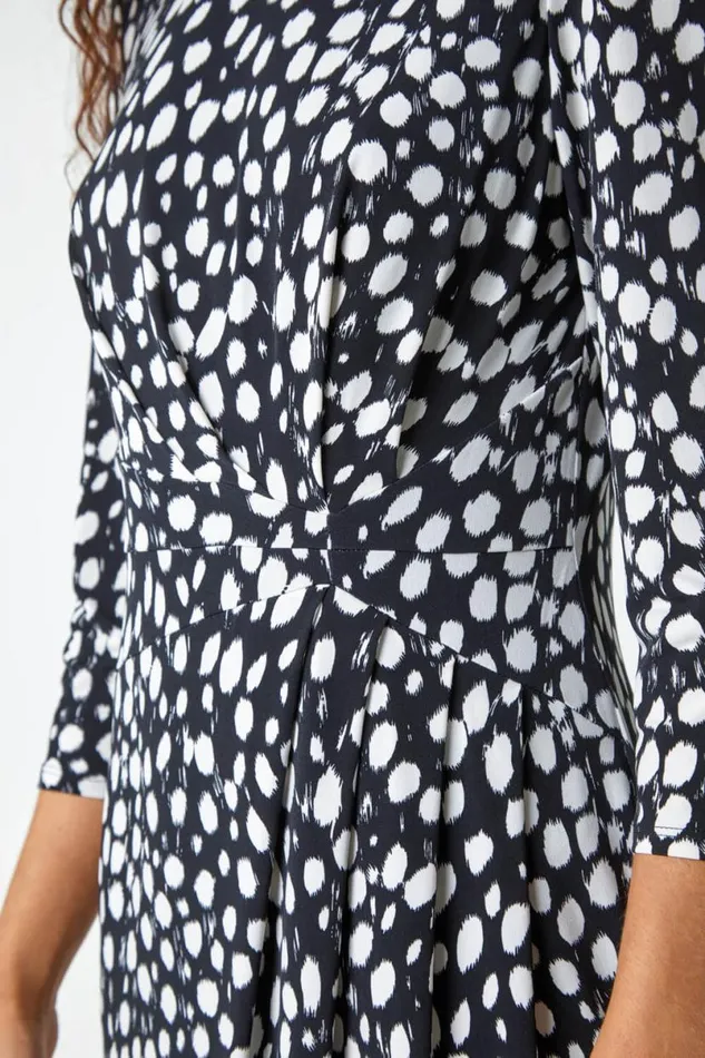Black Polka Dot Ruched Stretch Dress Women Roman Dresses
